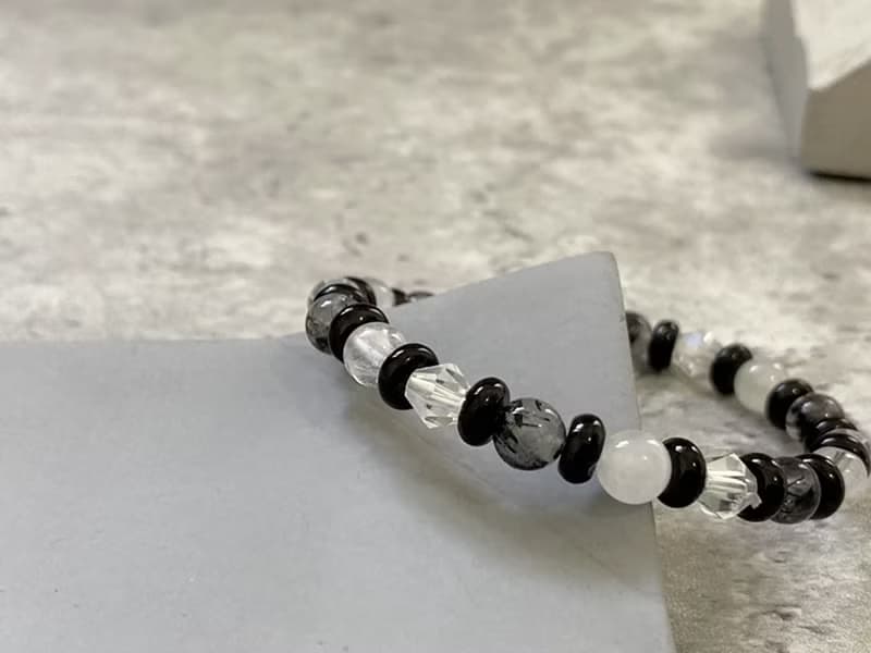 【黑白落棋。手串】黑髮晶、黑曜石|男生手鍊、中性手鍊