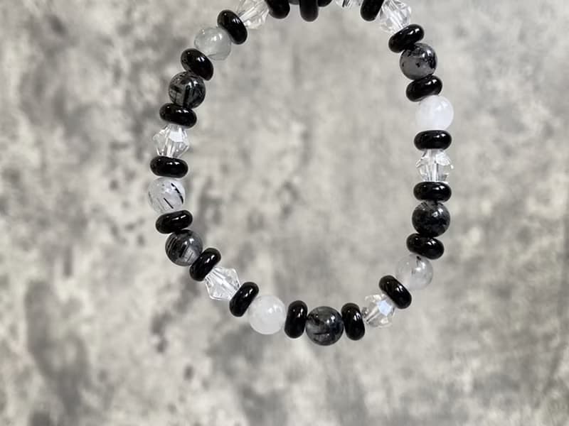 【黑白落棋。手串】黑髮晶、黑曜石|男生手鍊、中性手鍊