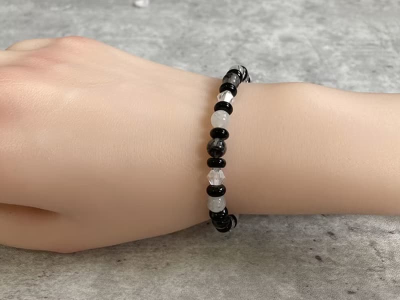 【黑白落棋。手串】黑髮晶、黑曜石|男生手鍊、中性手鍊