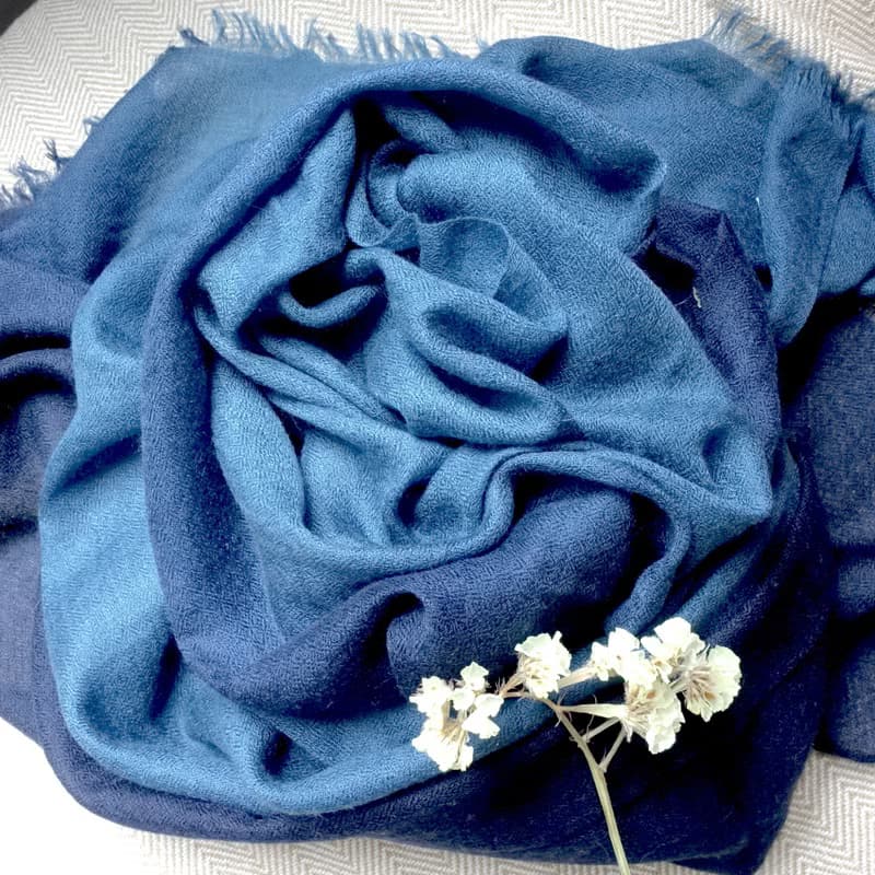 【碧海藍天】100% Cashmere・鑽石織・手染漸層・精品級羊絨披肩