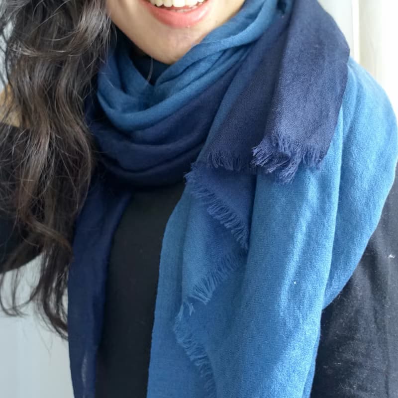 【碧海藍天】100% Cashmere・鑽石織・手染漸層・精品級羊絨披肩