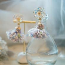 冰晶 日本混線紗線流蘇耳環 垂墜式水晶花樹脂耳環