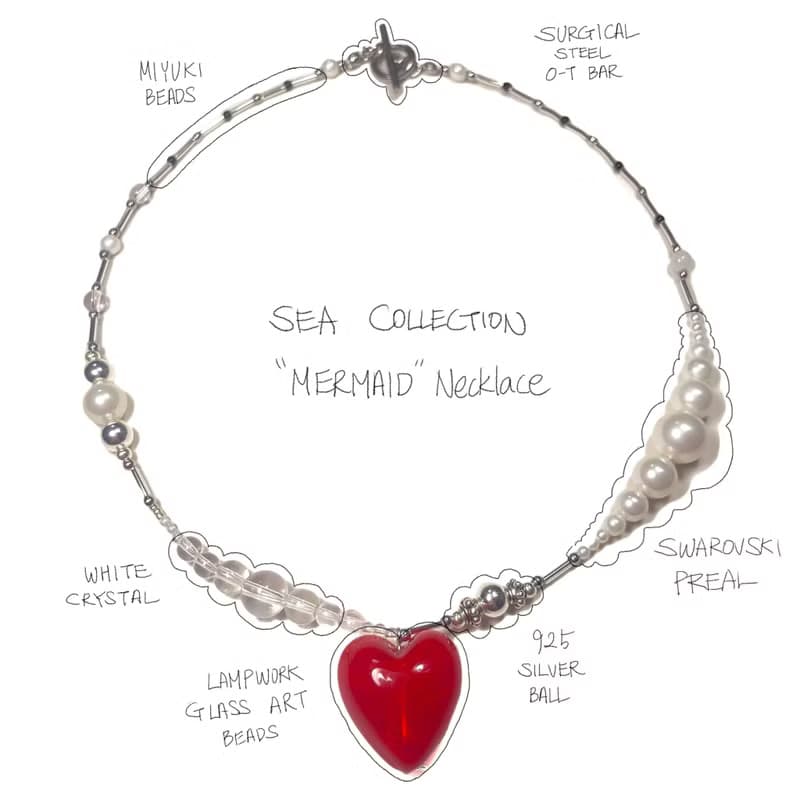 Sea Collection - 'Mermaid' Glass Craft Heart Necklace