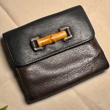 Gucci 深棕色經典竹節短夾 真皮