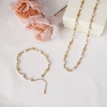 【精選套組】刻紋銅珠珍珠項鍊手鍊套組