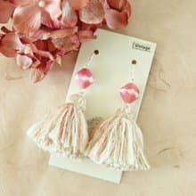 懷舊 流蘇耳環 Vintage Beads 粉紅 綿麻線 純銀耳勾