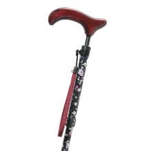 アルミスリムネック花柄・黒　-4つ折りタイプ 折りたたみ式アルミステッキ-