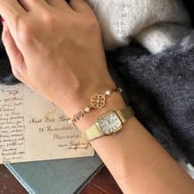 -古董Avon 1985年金色蕾絲雕花愛心窗花珍珠手鍊手環 BR218