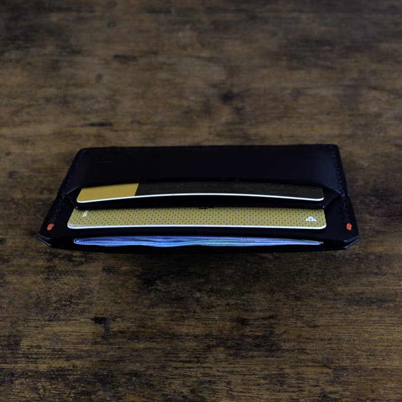 義大利協會認証植鞣革黑色手縫雙面卡片夾 悠遊卡 信用卡 錢夾