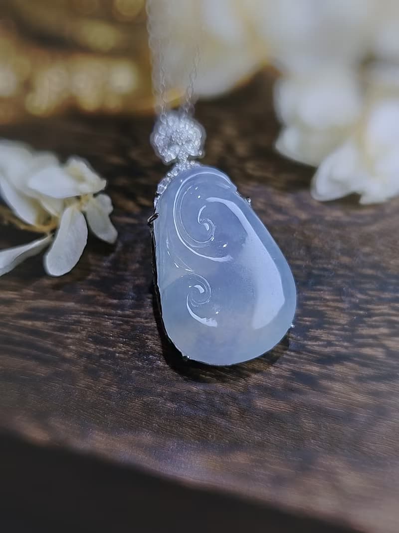 順風順水|夢幻莫內花園冰膠紫大如意|緬甸A貨翡翠純銀吊墜