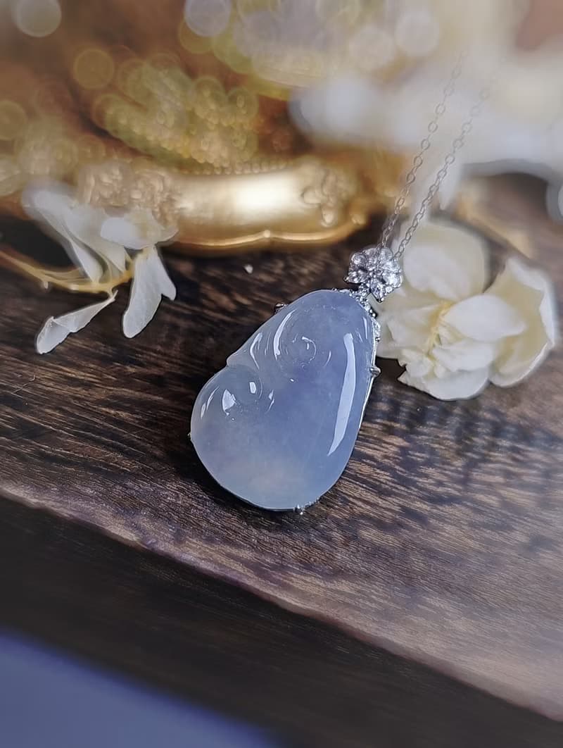 順風順水|夢幻莫內花園冰膠紫大如意|緬甸A貨翡翠純銀吊墜