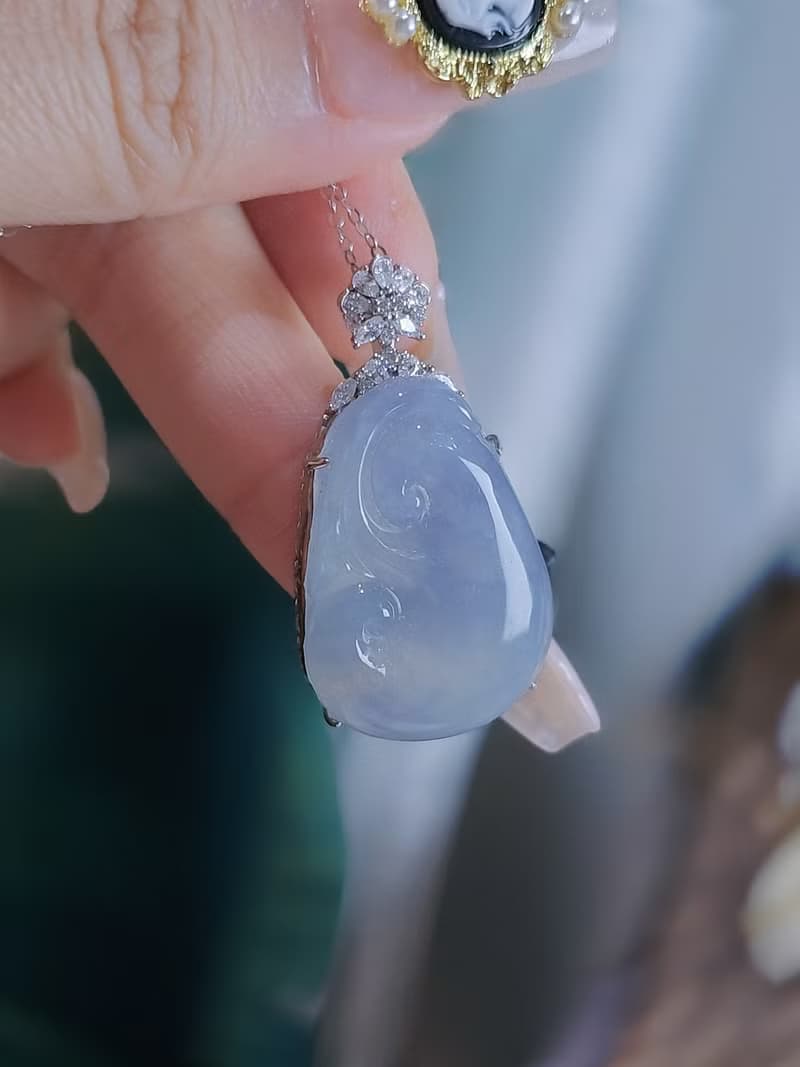 順風順水|夢幻莫內花園冰膠紫大如意|緬甸A貨翡翠純銀吊墜
