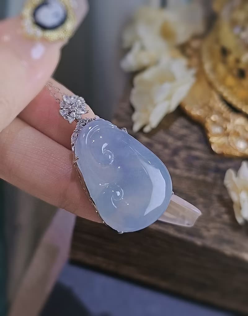 順風順水|夢幻莫內花園冰膠紫大如意|緬甸A貨翡翠純銀吊墜