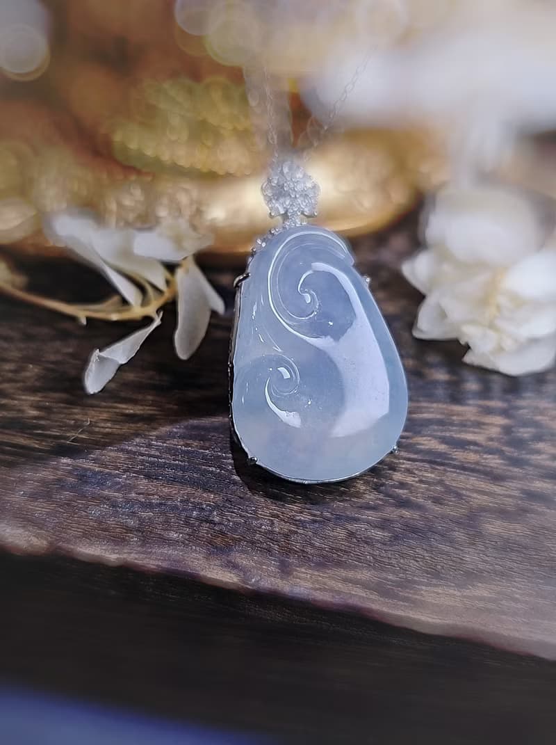 順風順水|夢幻莫內花園冰膠紫大如意|緬甸A貨翡翠純銀吊墜