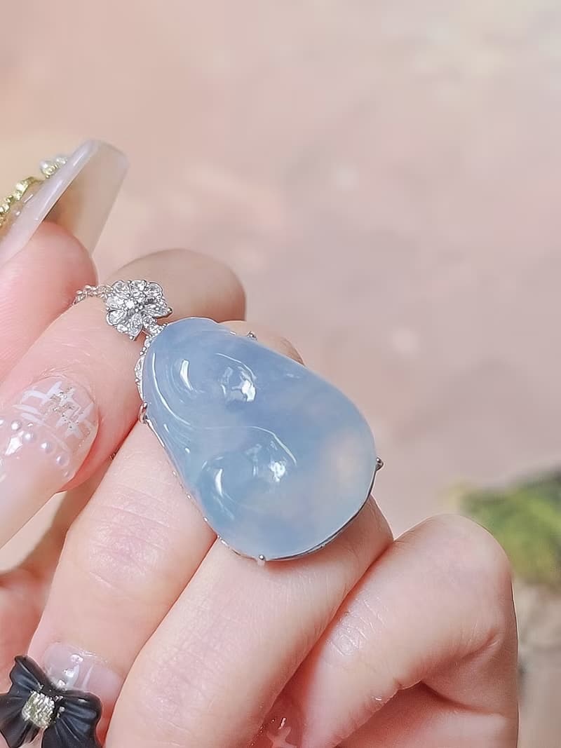 順風順水|夢幻莫內花園冰膠紫大如意|緬甸A貨翡翠純銀吊墜