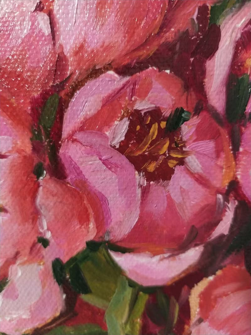 Pink peonies painting original artwork floral small art flower painting 15x15 cm