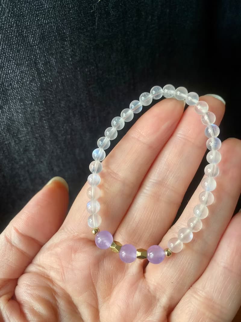 斯里蘭卡月光石紫羅蘭水晶手串手鍊