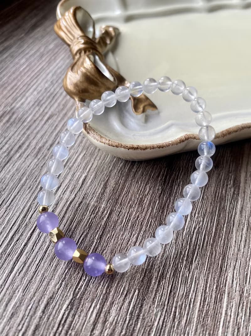 斯里蘭卡月光石紫羅蘭水晶手串手鍊