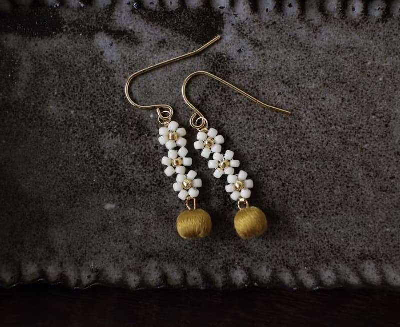 串珠耳飾_花與果/黃綠色果實/beading earing