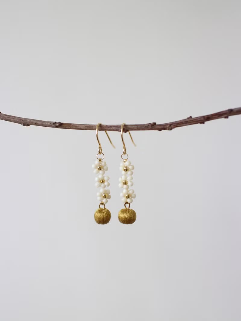 串珠耳飾_花與果/黃綠色果實/beading earing