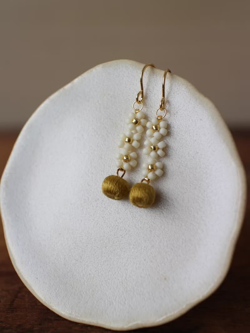 串珠耳飾_花與果/黃綠色果實/beading earing