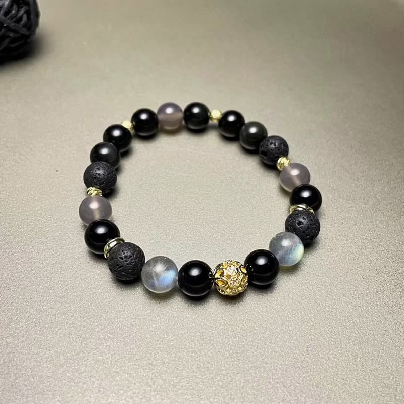 精靈Genie | 華爾滋圓舞曲 x 灰月光黑曜石手鍊 拉長石彩曜石