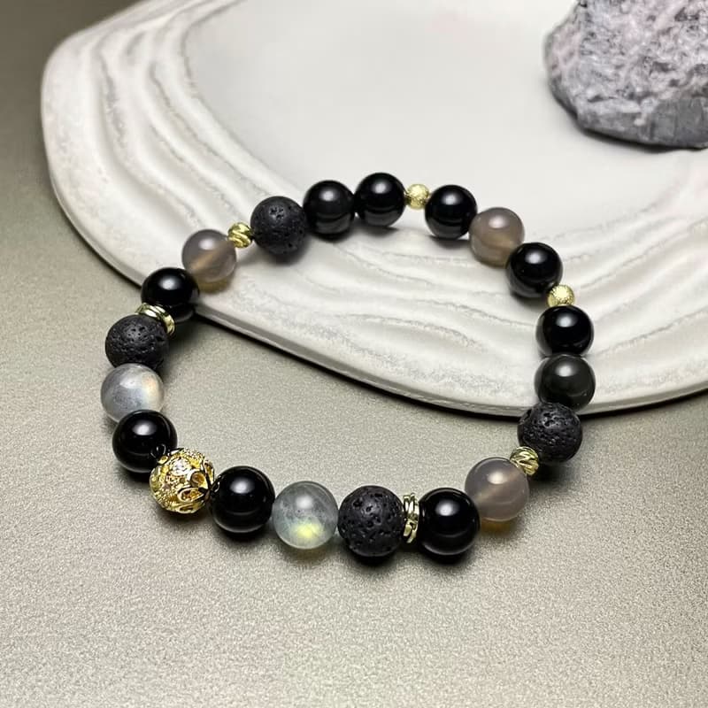 精靈Genie | 華爾滋圓舞曲 x 灰月光黑曜石手鍊 拉長石彩曜石