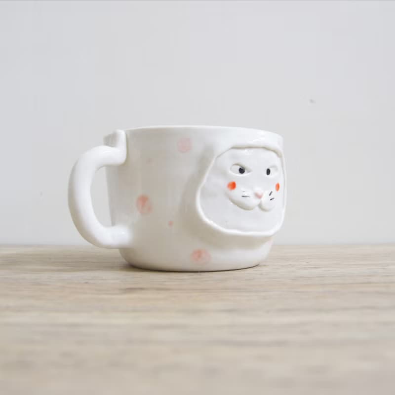 【陶瓷杯】瓷器白貓小姐杯 400ml
