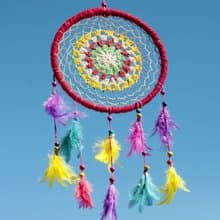 情人節禮物 民族風 編織棉麻彩虹色捕夢網吊飾dream Cather-彩虹