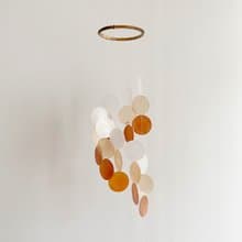 PRE-MADE| Italian Xyl.-Orange, White-Circle| Shell Wind Chime Mobile | #0-383