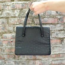 意大利中古 黑色真皮鴕鳥皮手袋 手提包 手提袋公事包 淑女包古著