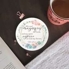 畢業禮物 | 手繪多肉牡丹 | 讚美經文杯墊 | 路加福音1:46-47