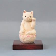 佛系貓咪 左手招財貓 木雕 2004