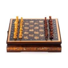 Luxurious wooden amber chess set with classic amber chess pieces, Board Game