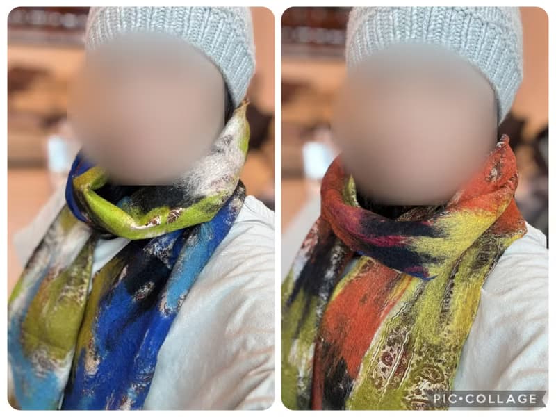 【聖誕禮物】印度真絲底胚細軟美麗諾羊毛氈手工圍巾披肩-雙面彩