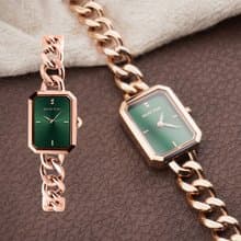 RELAX TIME 長方手鍊風格女錶 玫瑰金 綠 (RT-109-2-06)