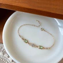 14K包金 酪梨綠鋯石蕾絲手鍊 手環14kgf