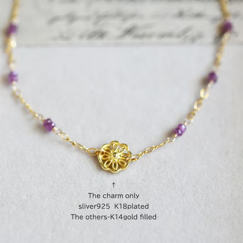 数量限定 金木犀とピンクサファイアのチョーカーネックレス アジャスター付 9月誕生石