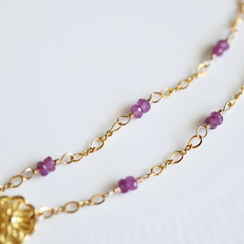 数量限定 金木犀とピンクサファイアのチョーカーネックレス アジャスター付 9月誕生石