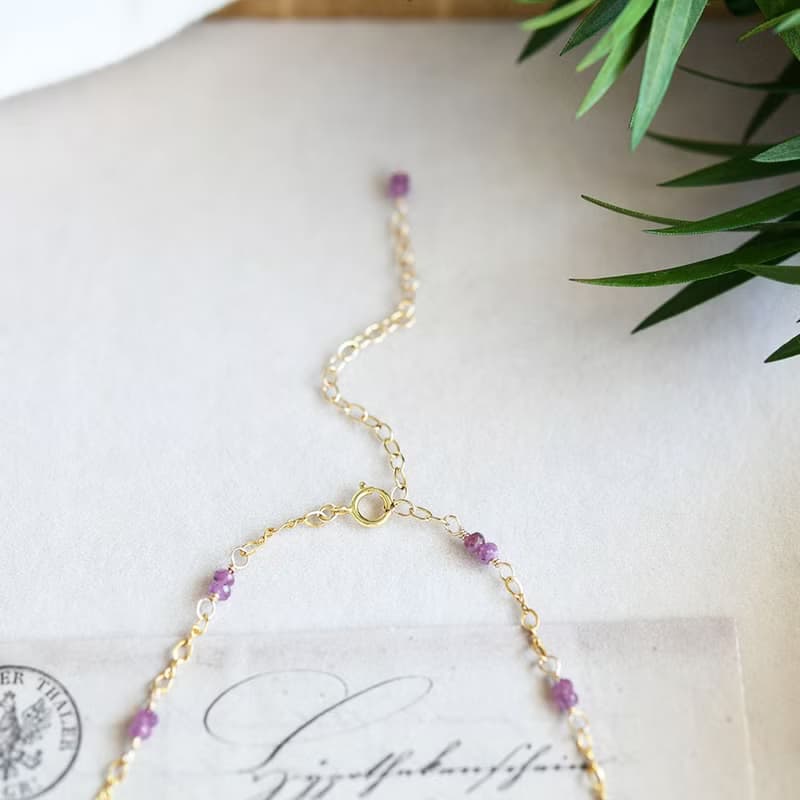 数量限定 金木犀とピンクサファイアのチョーカーネックレス アジャスター付 9月誕生石