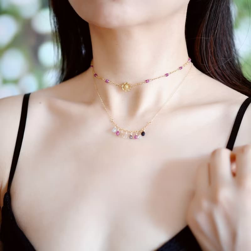 数量限定 金木犀とピンクサファイアのチョーカーネックレス アジャスター付 9月誕生石