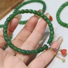 天然直切獼猴桃碧玉手鏈老坑料陽綠和田碧玉手鏈南紅蓮蓬好運連連