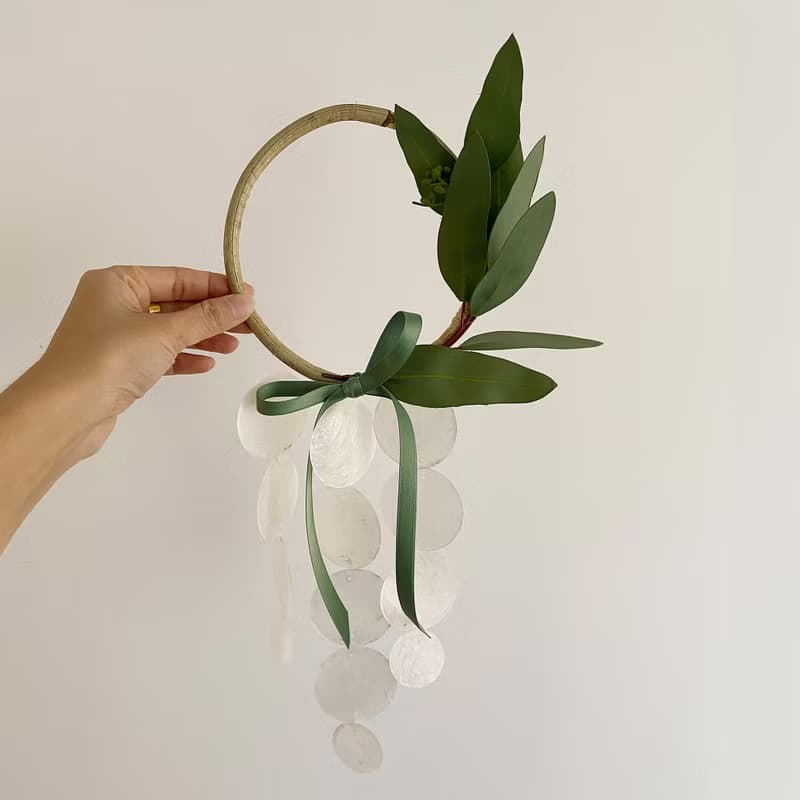 PRE-MADE | Brisbane Florist eucalyptus Wreath | Shell Wind Chime Mobile|#0-621