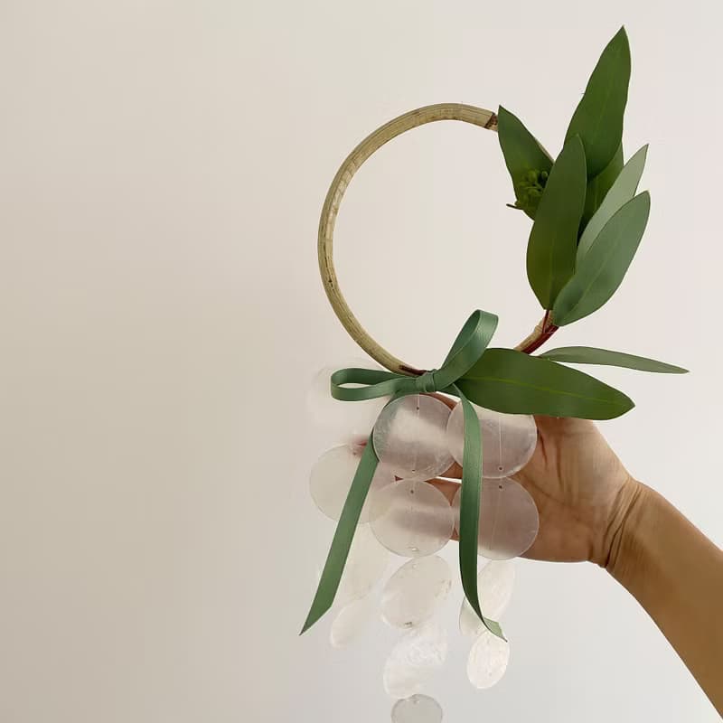 PRE-MADE | Brisbane Florist eucalyptus Wreath | Shell Wind Chime Mobile|#0-621