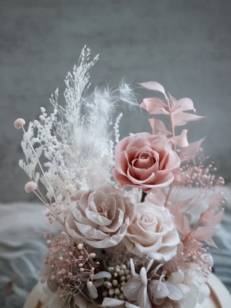 永生花玻璃罩 - 香草粉紅