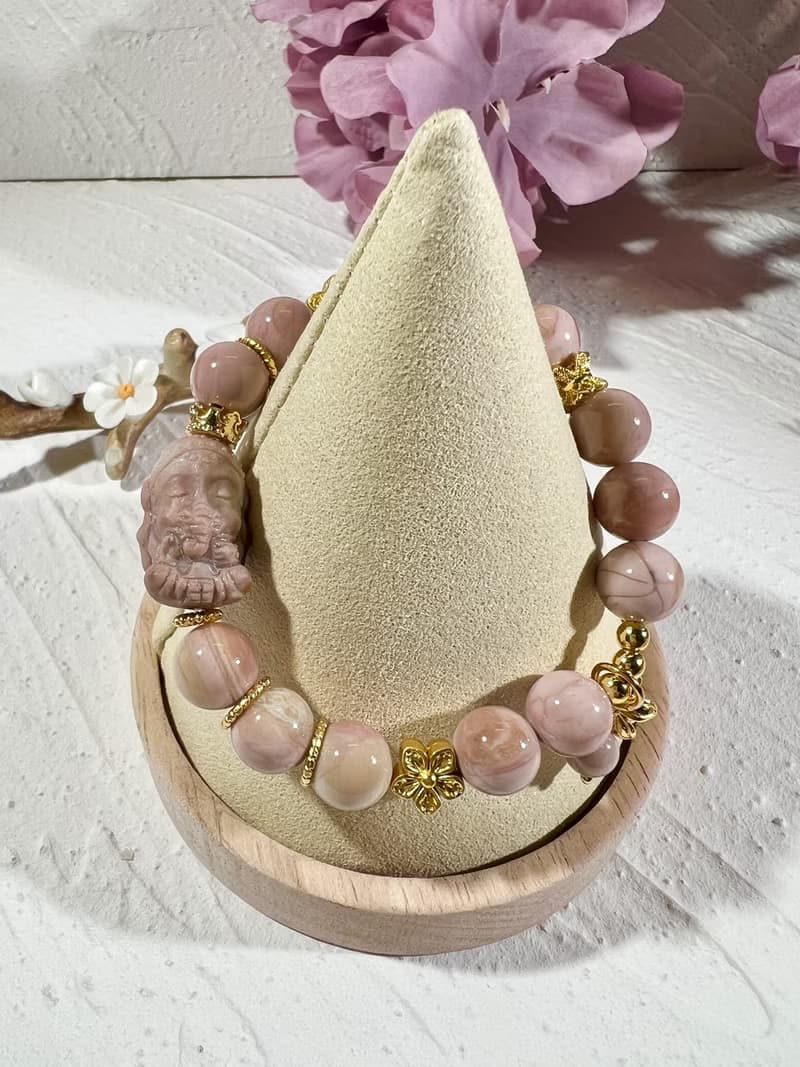 阿拉善 瑪瑙 千層馬卡龍粉 手珠 手鍊 串珠 象神 智慧