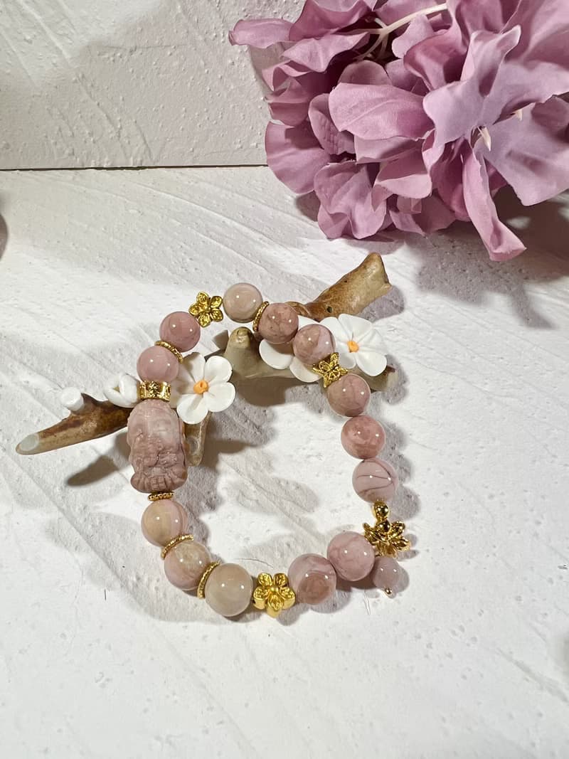 阿拉善 瑪瑙 千層馬卡龍粉 手珠 手鍊 串珠 象神 智慧