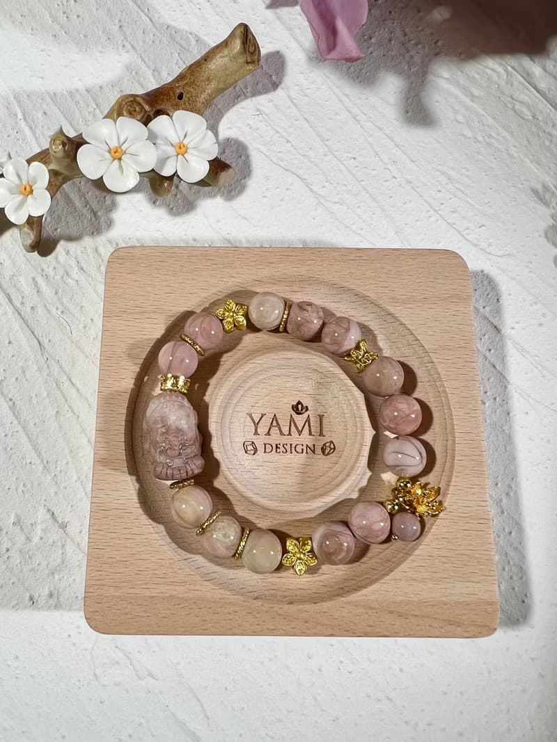 阿拉善 瑪瑙 千層馬卡龍粉 手珠 手鍊 串珠 象神 智慧