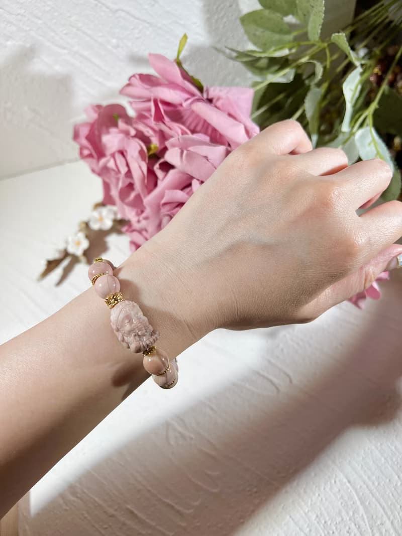 阿拉善 瑪瑙 千層馬卡龍粉 手珠 手鍊 串珠 象神 智慧