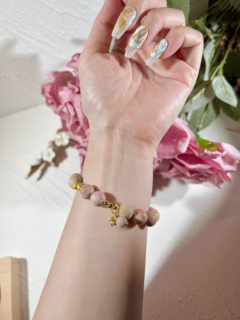 阿拉善 瑪瑙 千層馬卡龍粉 手珠 手鍊 串珠 象神 智慧